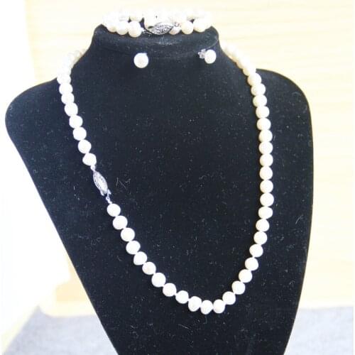New 7-8mm Natural White Freshwater Pearl Necklace&Pearl Bracelet Earings Set Pearl Beads Women Fashion Jewelry Set Making Design