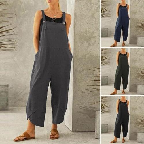2021 Women Loose Jumpsuits overalls Wide Leg Pants Sleeveless Pockets Bib Jumpsuit Siamese Trousers For Ladies Large Size M-5XL