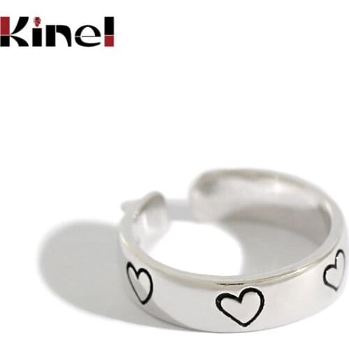 Kinel High Quality Real 925 Sterling Silver Heart Ring Vintage Style For Women Party Opening Silver Ring Trendy Korea Jewelry