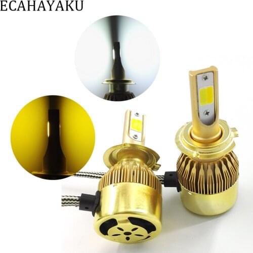 ECAHAYAKU 2Pcs H1 H4 H7 H11 9005 9006 Car LED Headlight Lamp Double Color 72W 7600LM Per Set Car Headlamp replace Fog Light bulb