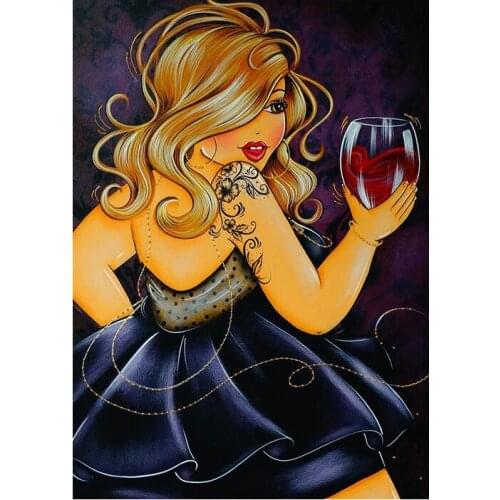 5D Square Diamond Painting Sexy Women Cross Stitch Diamond Embroidery Fat Lady Red Wine Full Round Diamond Mosaic Rhinestones YN