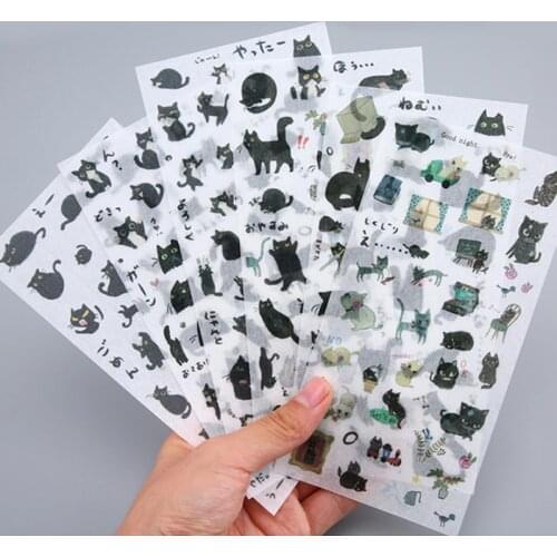 6 Sheets/pack 24 Design Black Cat Decorative Stationery Stickers Scrapbooking Diy Diary Stick Lable Cartoon Stickers aesthetic