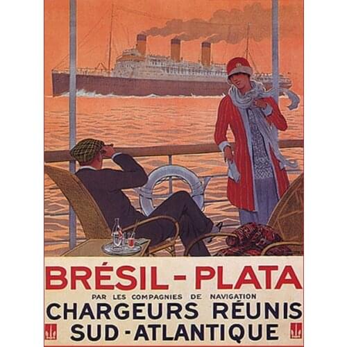 BRESIL BRAZIL PLATA SHIP CRUISE SOUTH ATLANTIC TRAVEL VINTAGE Art Film Print Silk Poster Home Wall Decor 24x36inch