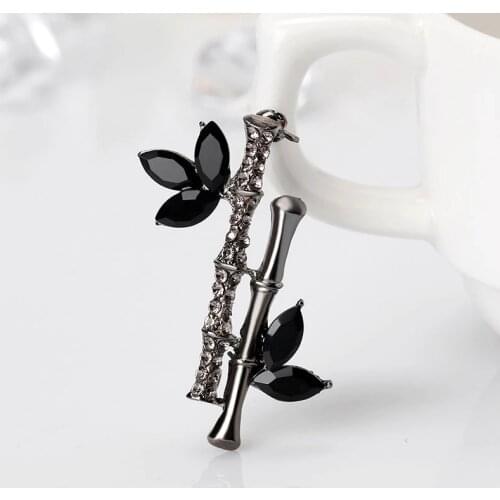 High Quality Bamboo Crystal Brooches Women Girls Plant Brooch Pins Accessories for Women Fashion Jewelry