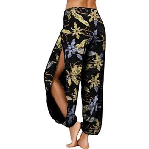 Floral Print Casual High Waist Pants Women Fashion Skinny Long Trousers Women Side Slitting Long Harem Pants Bloomers Trousers