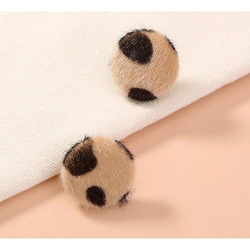 Gold Metal Leopard Print Plush Button Shape Stud Earring Women Unique Fashion Jewelry Fancy Earrings for Women Girls
