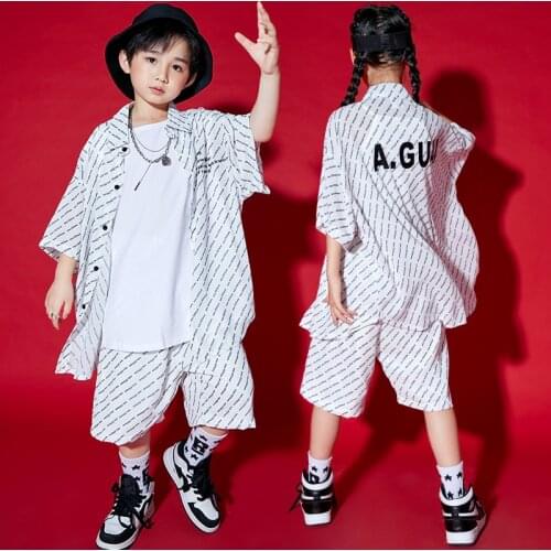 Kid Hip Hop Clothing White Print Oversized Harajuku Shirt Top Streetwear Summer Shorts for Girls Boy Dance Costume Clothes Set