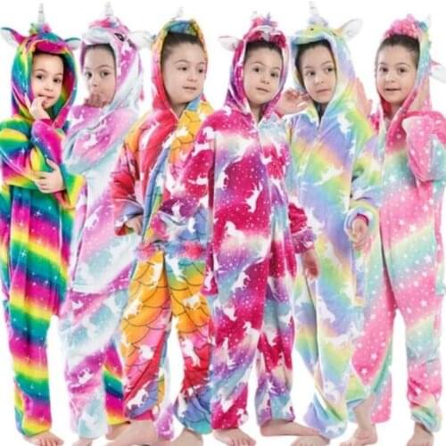 Children Pyjamas Costume Baby Boy Girl Autumn Winter Fleece Pajamas Cartoon Unicorn Animal Onesie Kids Sleepwear Warm Jumpsuit