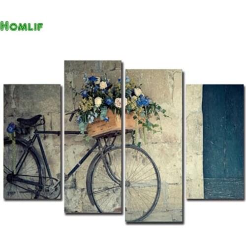 DIY 3D diamond mosaic Painting Vintage Home Decor Print Retro Bike Oil Painting Wall Picture Living Room Diamond Embroidery 4pcs
