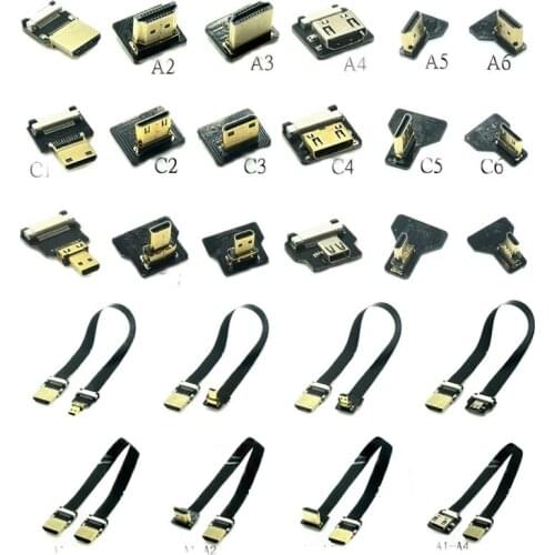 FPV HDMI-compatible Type A Male UP Left Down Angled90 Degree To HD Male HDTV FPC Flat Cable For Multicopter Aerial Photography