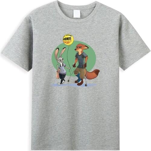 Harajuku Disney Cartoon Zootopia Kawaii T shirt Judy Rabbit Nick Fox Men T-Shirts Summer Casual Outfit Fashion Mens Tops Tees