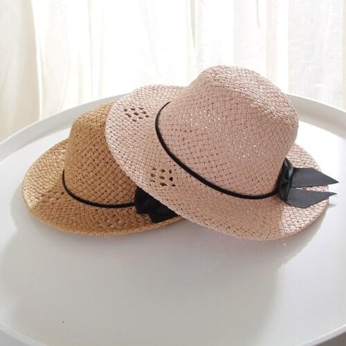 H7435 Kids Straw Hat Girl Summer Bowknot Sunscreen Princess Cap Children Sunshade Beach Outdoor Sun Protection Children Sunhats