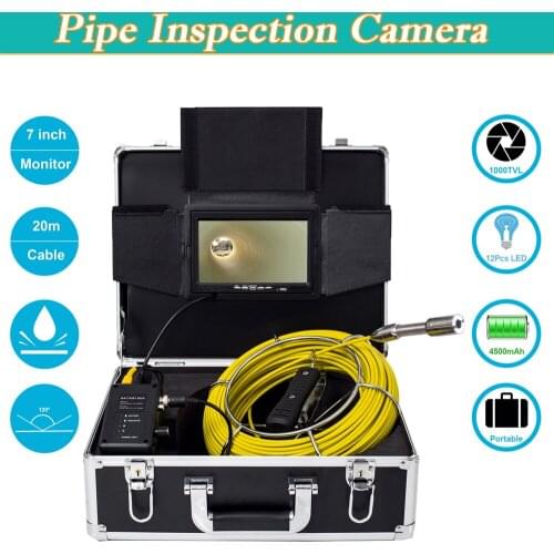 20m Sewer Camera Cable For Inspection Pipe Endoscope 7inch Monitor 23mm Camera Head Industrial Drain Inspection