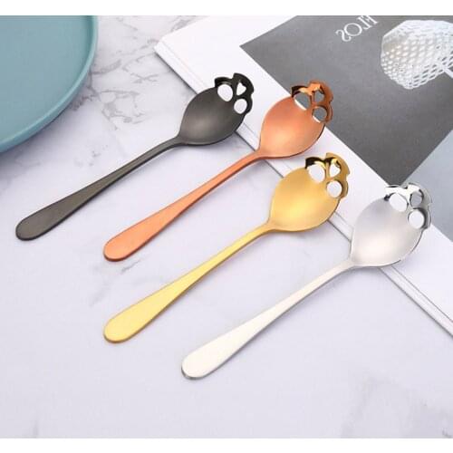 Coffee Spoon Cutlery Stainless Steel Skull Ice Cream Spoon Scoop Creative Tea-spoon Kitchen Tableware Decor