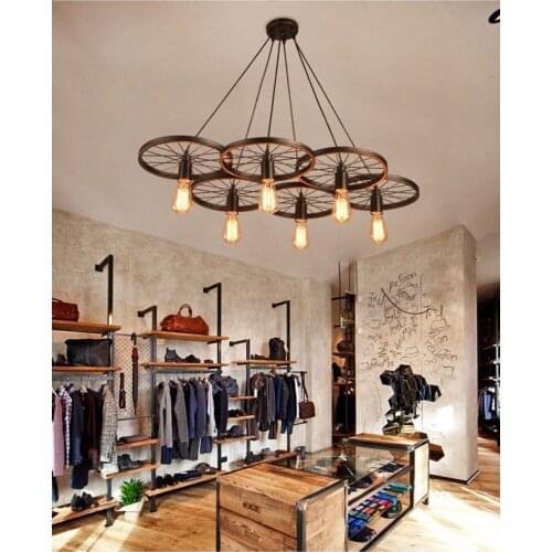 Creative wrought iron 1 3 6 wheel Pendant lights LOFT pendant lamp For restaurant store living decor Suspension Lights PA0302