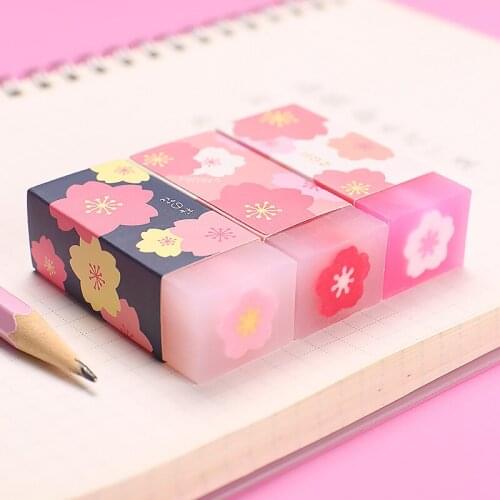 1 Piece Cherry Bloss Pencil Erasers For Office School Creative Stationery Supplies Kawaii Kid Prize Writing Drawing Student Gift