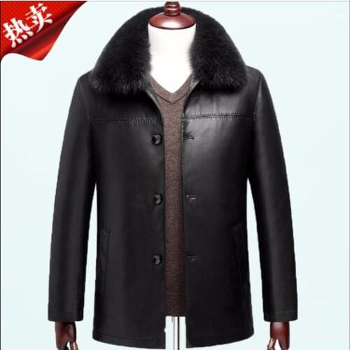M-4xl 2020 Winter New Fashion Mens Genuine Leather Coat Fox Fur Collar Casual Outerwear Thicken Jacket Plus Size Clothing