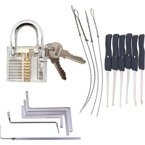 Mini Locksmith Tools Practice Transparent Lock Kit With Broken Key Extractor Wrench Tool Removing Hooks Hardware