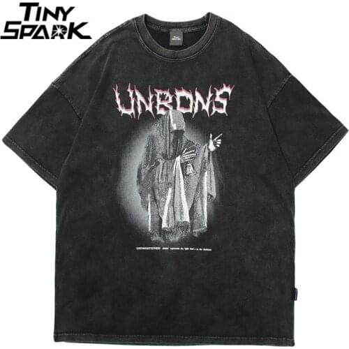 Men Hip Hop Streetwear Oversize T Shirt Ghost Print Washed T-Shirt 2021 Harajuku Cotton Summer Short Sleeve Tshirt Tops Tees