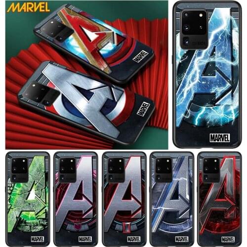 Marvel logo for Samsung S20 FE Ultra Plus A91 A81 A71 A51 A41 A31 A21 A11 A72 A52 A42 A22 Soft Black Phone Case