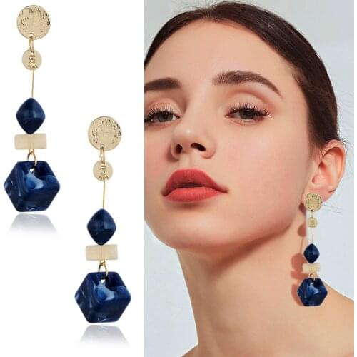 New fashion contrast color acrylic Drop earrings geometric long two-color square Dangle earrings