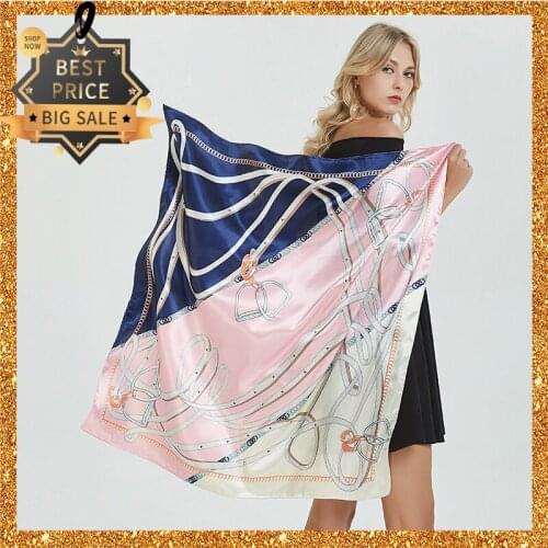 2020 New Print Women Scarf 90cm Square Pashmina Twill Silk Feeling Ladies Kerchief Luxury Scarves Hijab Fashion Shawls and Wraps