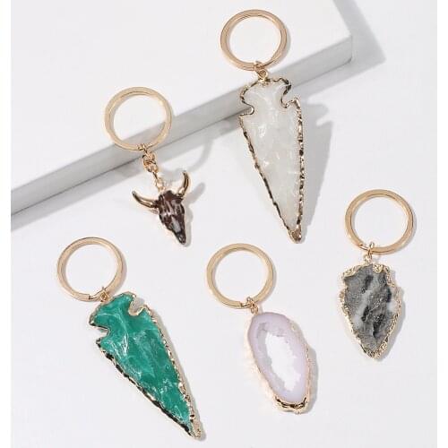 New Trendy Natural Stone Key Chain Pendant Accessory for Women Girls Simple Fashion Irregular Geometry Dangle Keychains Gifts
