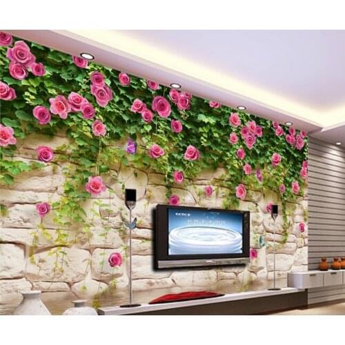 Custom stone patterned wallpaper, pink rose murals for the living room bedroom wedding background wall waterproof wallpaper