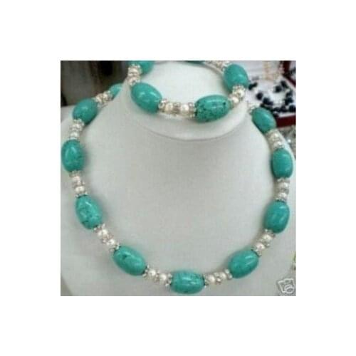Charming Noblest Pearl and Turquoises Necklace Bracelet Fashion Free shipping