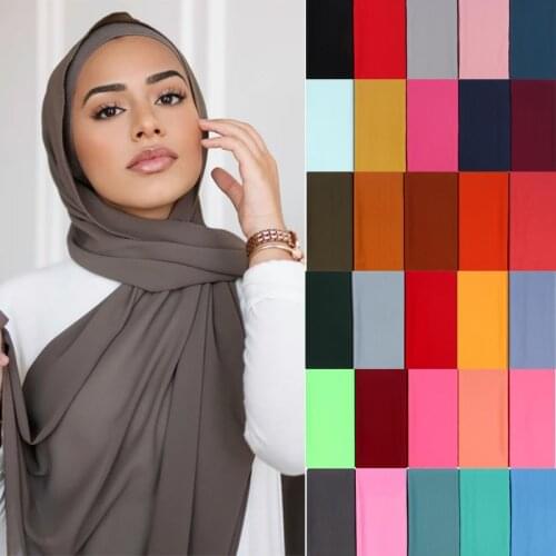 Soild color bubble chiffon scarf hijab for women summer muslim headscarf turban female head wrap shawls and wraps foulard femme