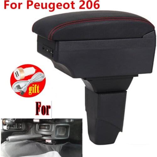 For PEUGEOT 206 Armrest Interior Parts Car Armrest box Retrofit parts Storage box car accessories Interior with USB LED