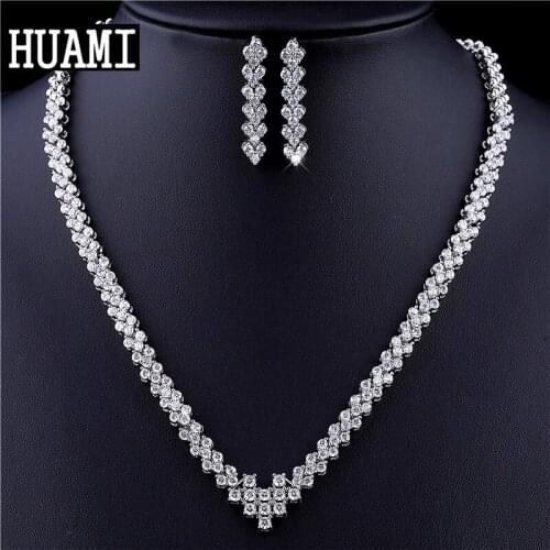 HUAMI Luxury Bride Jewelry Sets Leaf Drop Earrings and Nacklace Top Quality Elegant Silver Trendy Korean Style Bizuteria Damska