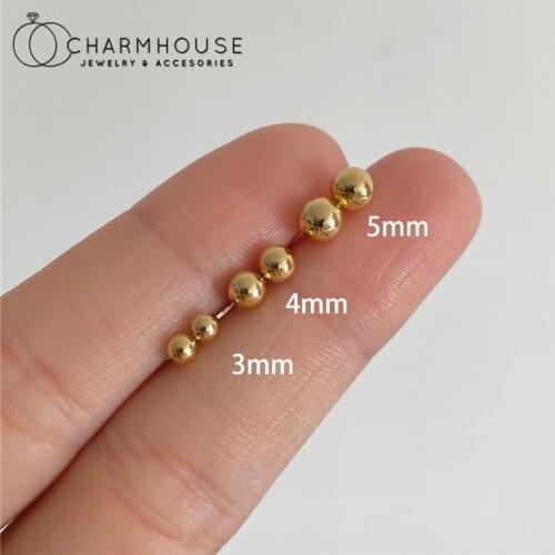 Yellow Gold Color Stud Earrings For Women 3/4/5mm Round Bead Ball Earing Brincos Femme Minimalist Jewelry Accessories Bijoux