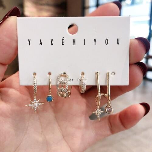 SIPENGJEL Fashion Cubic Zirconia Exquisite Chain Link Earrings Sets Blue Bead Pearl small Earring For Women Wedding Jewelry 2020