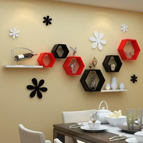 Hexagon Wood Wall Shelf Tv Background Wall Decoration Frames Simple Creative Lattice For Bedroom Wall Living Room Deco Clapboard