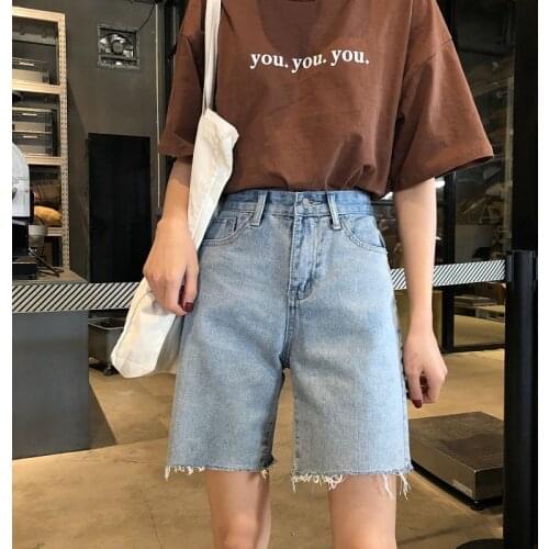 Summer Autumn Brief Shorts High Waist Pockets Women Denim Jeans Shorts Casual Loose Female Wide Leg Knee Length Shorts Vintage