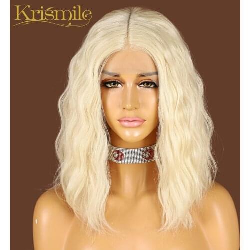 Krismile Synthetic Short Bob 613 Color Water Wave Lace Front Wigs for Women Daily Cosplay High Temperature Summer Hair Party