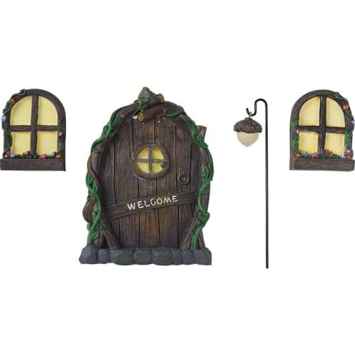 Fairy Doors and Windows Tree Decoration Fairy Garden Decoration Courtyard Art Resin Pendant Childrens Sculpture