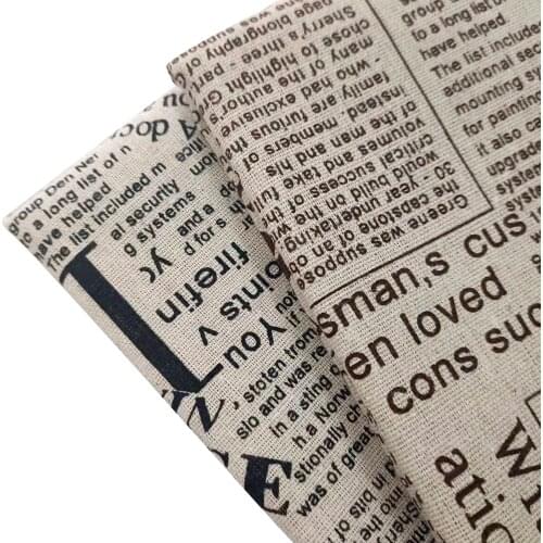 Newspaper Printed Cotton Linen Patchwork Fabric Woven Resistant Cotton Linen Sewing Material DIY Handmade Quilting Cloth Fabric