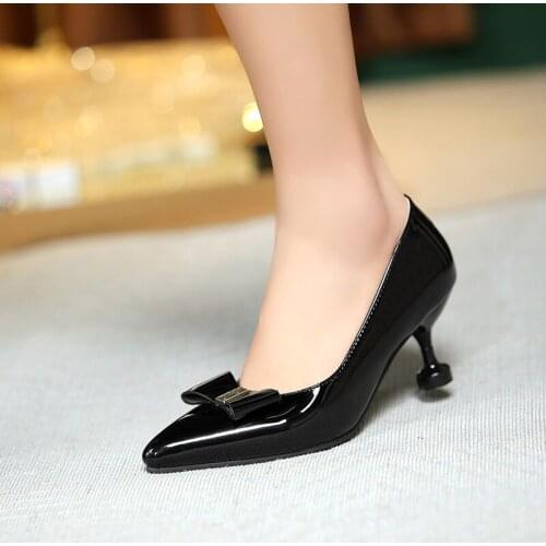 Patent Leather Pointed-Toe High Heels Wine Glass With Car Stitching Sexy Pumps Round Heel Apricot Office Womens Shoes