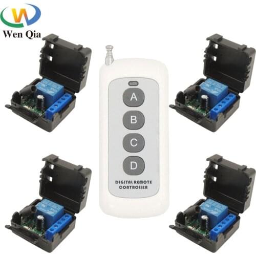 433 Mhz Universal Wireless Remote Control Switch DC 12V 1CH Relay Receiver Module and 1 RF Transmitter 4Receivers Roomlights DIY