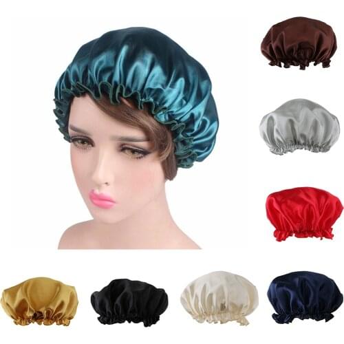 Women Plain Silk Satin Pure Night Sleep Cap Hair Care Beauty Bonnet Hat Head Cover