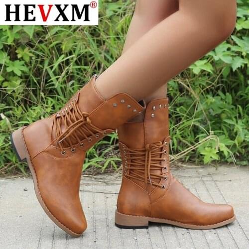 Boots Women Square Heel Middle Tube Zipper Boots Square Heels Round Toe Shoes Plus Size 43 Feminina Zapatos De Mujer