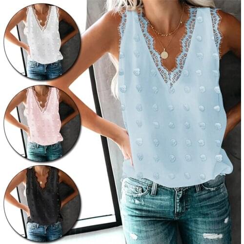 New Women’s Lace Tops Summer Fashion Flower Decoration V-Neck Sleeveless Casual Fitness Vest Lady Solid Color Soft Tank Tops