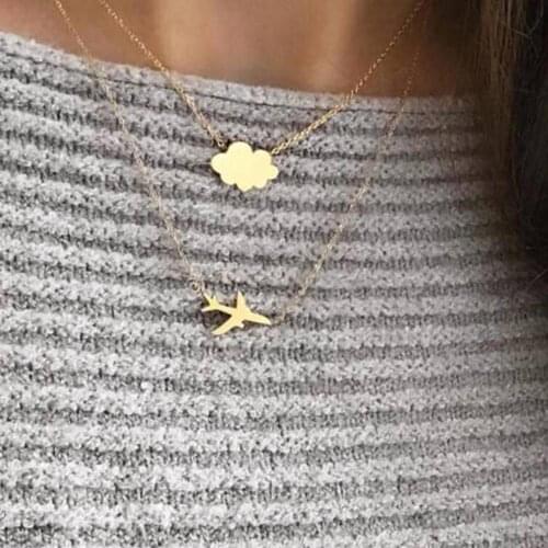 Women Cloud Airplane Pendant Double Layer Necklace Jewelry Birthday Gift