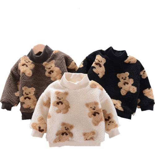Boys winter sweaters children girls thick velvet sweater clothes for baby kids fashion cotton cute cartoon pullover tops 2 3 4Y