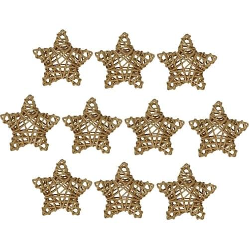 10PCS 2 Sizes Natural Star Rattan Cane Wicker Wooden Ball Rustic Wedding Vintage Baby Shower Birthday Nursery Decorations