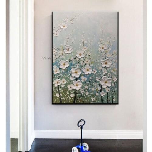 100% Fashion Pure Hand Painted Oil Paintings Scandinavian Modern Abstract Porch Light Luxury White Fabric Handmade Decorative