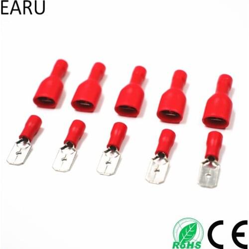 100pcs red Female Male Fasten Insulated Crimp Terminal Spade Electrical & Cable Wiring Connector FDFD1.25-250*50 MDD1.25-250*50