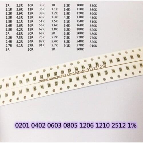 100pcs/Lot 1206 1% 4.3R 4.7R 5.1R 5.6R 6.2R 6.8R 7.5R 8.2R 9.1R 5.6 Ohm 6.8 Ohm 3216 SMD Thick Film Resistors 0.25W 1/4W
